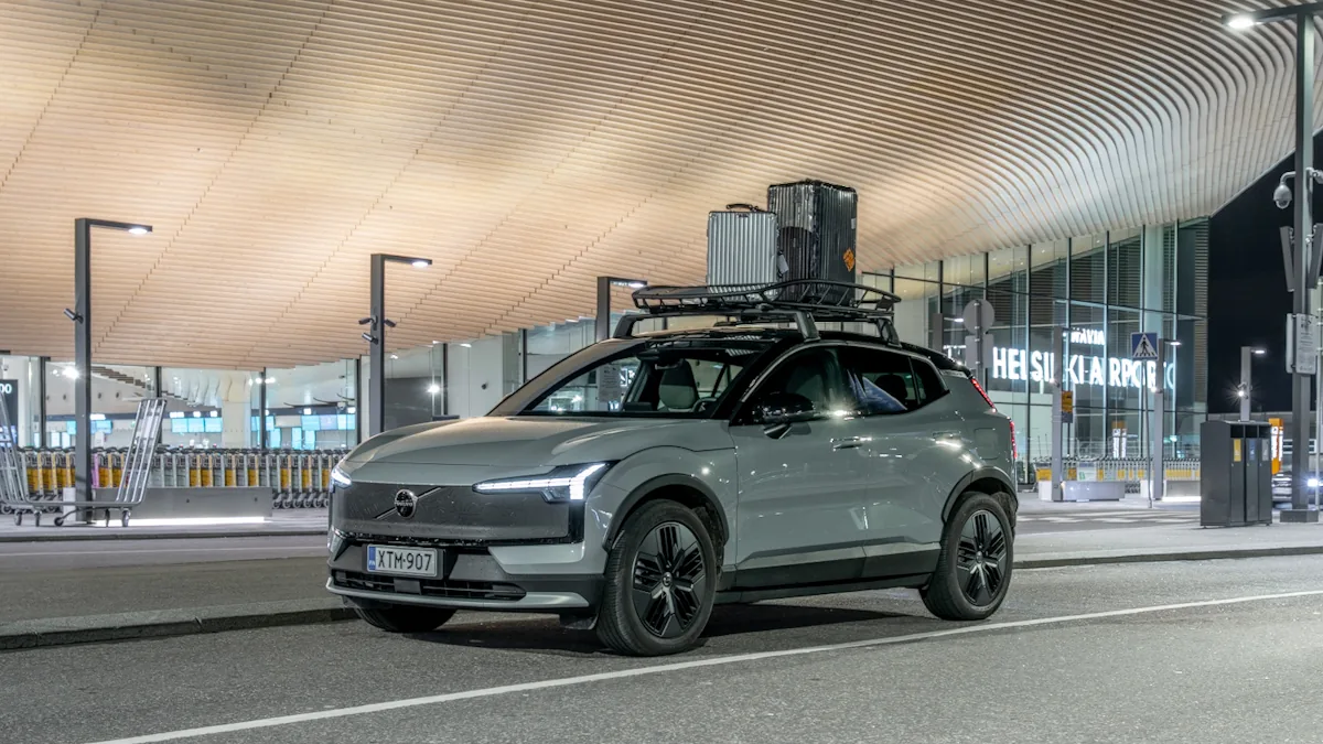 Volvo EX30 cross country luggage on the roof airfield 2025